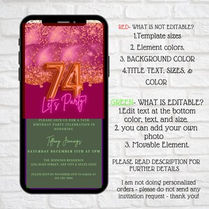 Digital 74th Birthday Party Invitation, Electronic 74th Birthday Purple ...