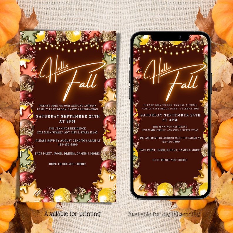 Digital Fall Block Party Invitation, Electronic Neighborhood Community ...