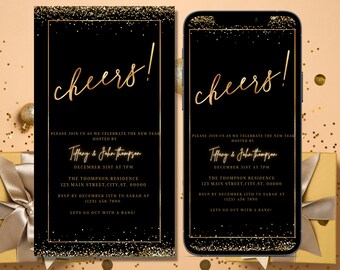 Digital Gold And Black New Year's Eve Party Invitation, Electronic Invite, Cheers To The New Year, 2026, Editable Template, Instant Download