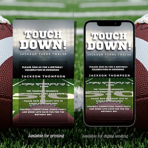 Electronic 12th Birthday Party Invitation, Digital Football Birthday Smart Phone Text Message Invite, Editable Invitation, Instant Download