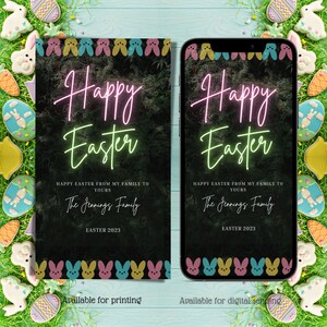 Biglietto d'auguri digitale buona Pasqua verde, biglietto di Pasqua elettronico, famiglia, celebrazione della Pasqua, invito modificabile, download istantaneo