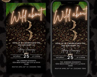 Wild About Three Safari Birthday Invitation: Animal Print (Digital Download)
