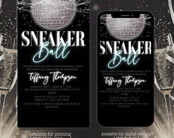 Invitación digital para fiesta de zapatillas, invitación para fiesta de cumpleaños, invitación para gala de zapatillas, fiesta de zapatillas para adultos, plantilla editable, descarga instantánea