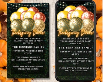 Electronic Thanksgiving Dinner Party Invitation, Digital Autumn Family Dinner Text Message Invite, Editable Invitation, Instant Download