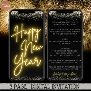 Electronic Happy New Year Party Invitation, 2025 NYE Party Evite, Digital Invite, NYE Text Evite, Editable Invitation, Instant Download