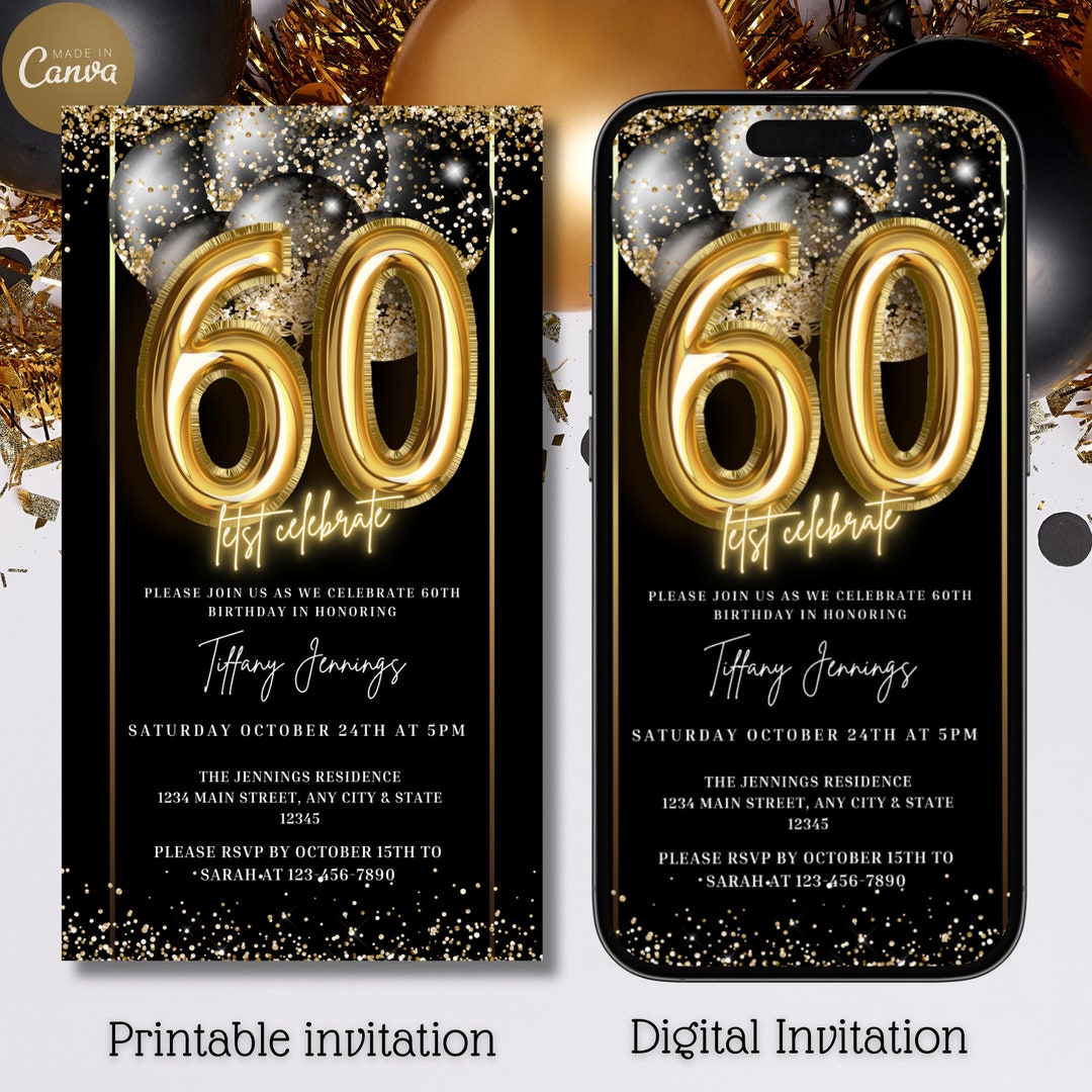 60th Birthday Party Invitation, Digital 60th Birthday Phone Text Email ...