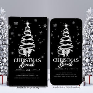 Electronic Christmas Brunch Invitation, Digital Brunch Invite, Silver Black, Cocktail Party, Family, Editable Invitation, Instant Download