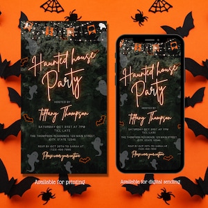 Digital Halloween House Party Invitation, Electronic House party invite, Haunted Mansion, Costume Party, Editable Template, Instant download