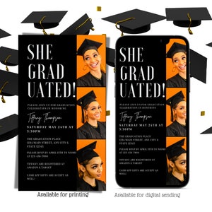 Digital Women's Graduation Invitation, Electronic Graduation Party Text Message Invite, She Graduated, Editable Invitation, Phone Evite