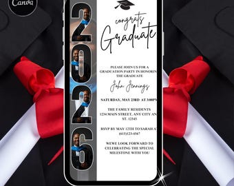 Animated 2026 Men's Graduation Party Invitation, Digital Grad Flyer, Graduation Announcement, Editable Template, Instant Download