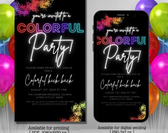 Electronic Colorful Kickback Digital Invitation, Rainbow picnic, Picnic party, Backyard party, Personalized invitation, Instant download