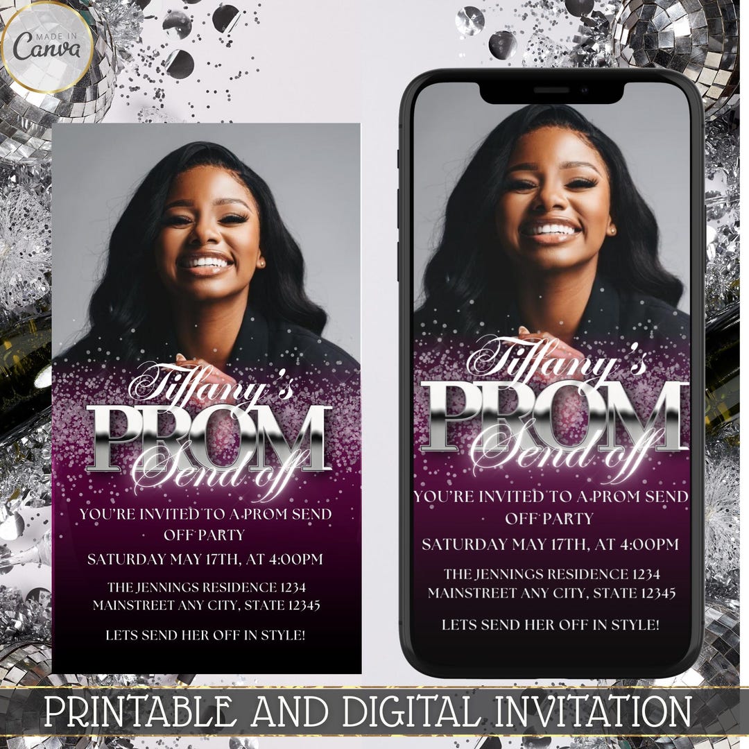 Digital Pink & Silver Prom Send-off Invitation, Electronic Animated ...