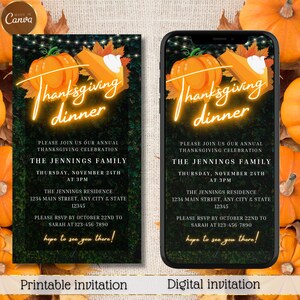Digital Thanksgiving Dinner Party Invitation, Electronic Autumn Family Dinner Invite, Pumpkin, Editable Invitation, Instant Download