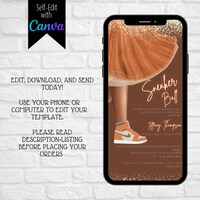 Digital Sneaker Ball Party Invitation, Electronic Orange Gold Text Message Birthday Invite, Editable Invitation, Instant download
