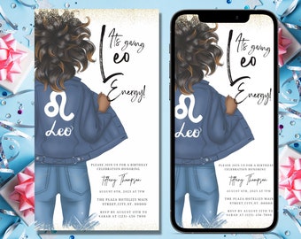 Digital Leo Birthday Invitation, Electronic Birthday invite, Leo Season, Birthday Dinner, Teen, Adult, Editable Invitation, Instant Download
