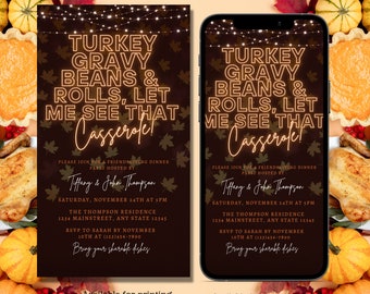 Digital Funny thanksgiving Invitation, Thanksgiving Evite, Dinner Party, Holiday Feast, Autumn invite, Editable Template, Instant download