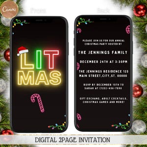 Digital Adult Christmas Party Invitation, Neon Litmas Party, Electronic Text Message Invite, Editable Invitation, Instant Download