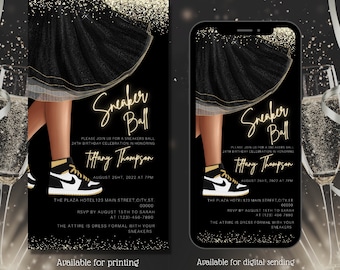 Digital Sneaker Ball Party Invitation, Birthday Invite, sneaker gala invite, Black Gold, Any Occasion, Editable template, Instant download