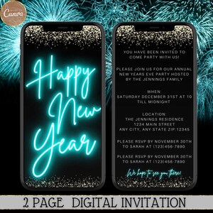 Digital Happy New Year Party Invitation, 2025 NYE Party Evite, Electronic Invite, NYE Text Evite, Editable Invitation, Instant Download