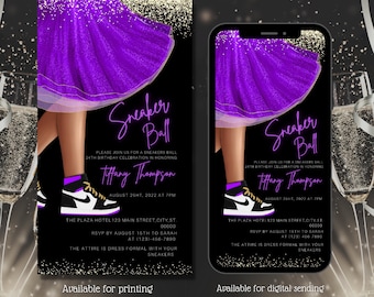 Digital Sneaker Ball Party Invitation, Birthday Invite, sneaker gala invite, Purple, Any Occasion, Editable template, Instant download