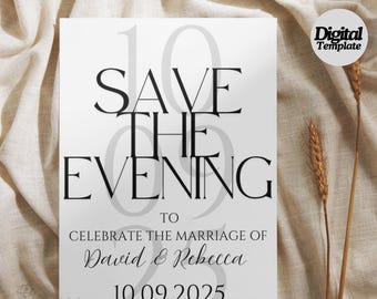 Save the Date / Evening Template | Black & White Wedding | Editable Template | Instant Download | Minimal Chic Design