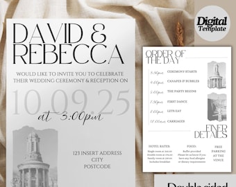Wedding Invitation Template | Black & White | Editable Template | Instant Download | Minimal Chic Design | Canva