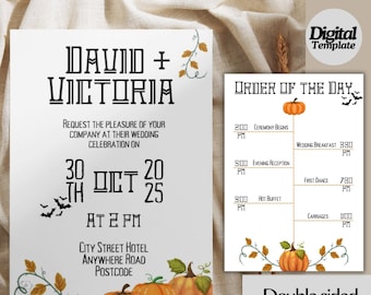 Halloween Themed Pumpkin Wedding Invitation | Editable Digital Template | Halloween wedding stationary | Pumpkin themed wedding