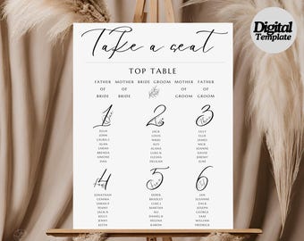 A3 Wedding Seating Plan Template | Editable Digital Download | Easy Print Template | Seating plan for weddings