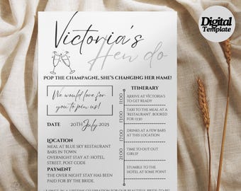 Editable Hen Do Invitation Template | Black & White Invite | Elegant Bachelorette Party Invite | Digital Download