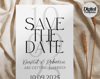 Save the Date Template | Black and White Wedding | Editable Template | Instant Download | Minimal Chic Design