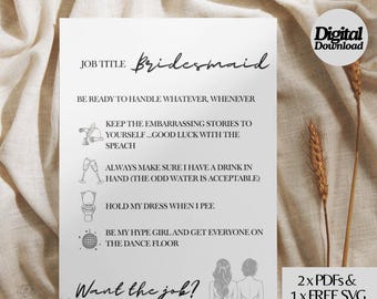 Funny Bridesmaid Proposal Card | 'Job Advert' Design | Printable PDF Download | Bridesmaid Gift | Non-editable