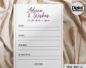 Wedding Advice & Wishes Card | Printable Instant Download | Advice Cards | Not editable
