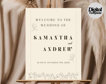 Floral Wedding Welcome Sign | Editable Digital Template | Easy Print | Blush pink wedding stationary