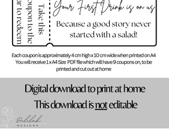 Wedding drinks coupon | Events drink token | Instant Download | Non-editable | Wedding favours | Wedding DIY Decor