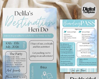 Destination Hen Do Invitation Template | Editable BoardingPass Hen Party Invite | Printable Bachelorette Weekend Itinerary