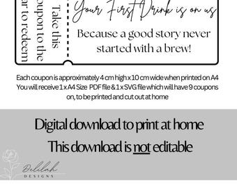 Wedding Drinks Coupon Printable Download | Events drink token | Instant Download | Non-editable | Wedding favours