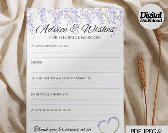 Printable Wedding Advice & Wishes Card | Lilac Floral Wedding | Wedding stationary | Wedding favours | Non-editable Instant Download