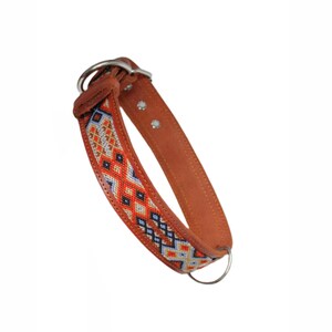 Dog collar in M 50, L 60 and XL 70 cm long neck circumference in brown Mexican Boho pattern handmade from leather