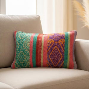 Frazada Kissen 30x50 handgewebt in Peru Wohnzimmerkissen Schafswolle Kissenbezug aus Cusco Ethno bunt Geschenk Geburtstag Ostern