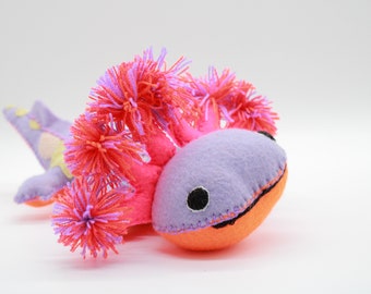 Peluche axolotl colorée faite à la main du Mexique en laine naturelle, jouet cadeau d'anniversaire