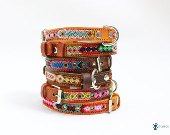 Dog collar S 35 cm colorful leather circumference 25-33 cm hand embroidered boho collar Mexico for small dog gift Mother's Day birthday