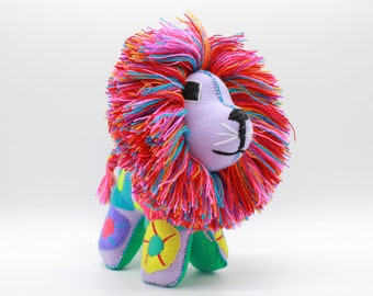 Peluche faite à la main du Mexique Lion multicolore en laine naturelle, jouet cadeau d'anniversaire