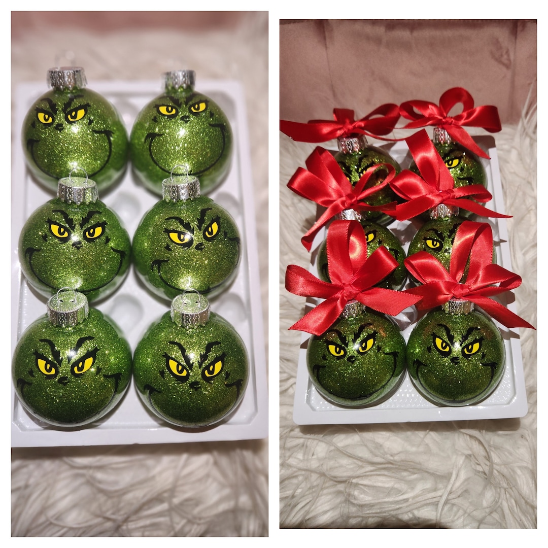 Grinch Face Glitter Grinch Ornament Grinch Christmas Ornaments Grinch