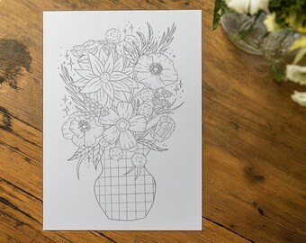 Printable Floral Bouquet Coloring Sheet | Flower Printable Color Sheet | Botanical Coloring | Kids Coloring