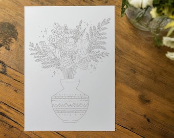 Printable Floral Bouquet Coloring Sheet | Flower Printable Color Sheet | Botanical Coloring | Kids Coloring