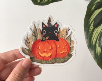 Wizard Cat Sticker  | Halloween Cat Sticker | Pumpkin Cat Sticker | 3"x3" Matte Vinyl Sticker | Waterproof Sticker