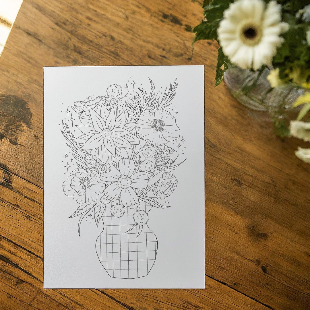 Printable Floral Bouquet Coloring Sheet | Flower Printable Color Sheet ...