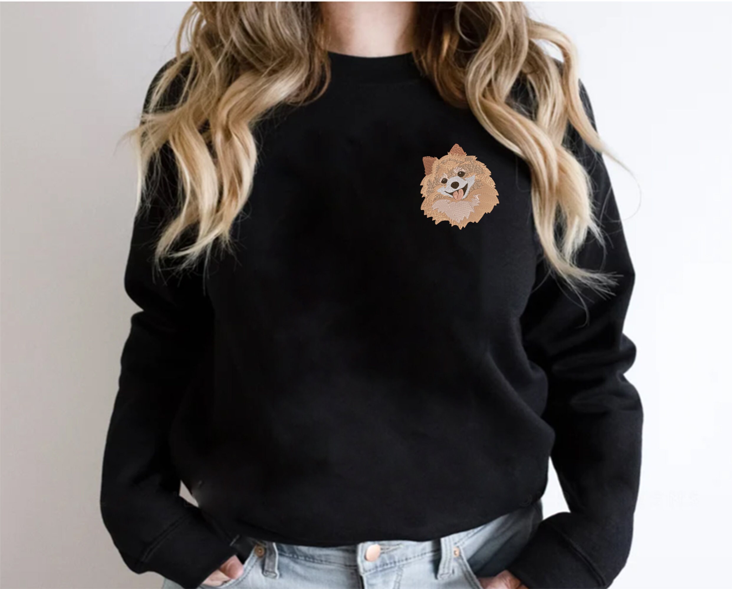 Pomeranian Dog Face Embroidery Sweatshirt Personalized Etsy