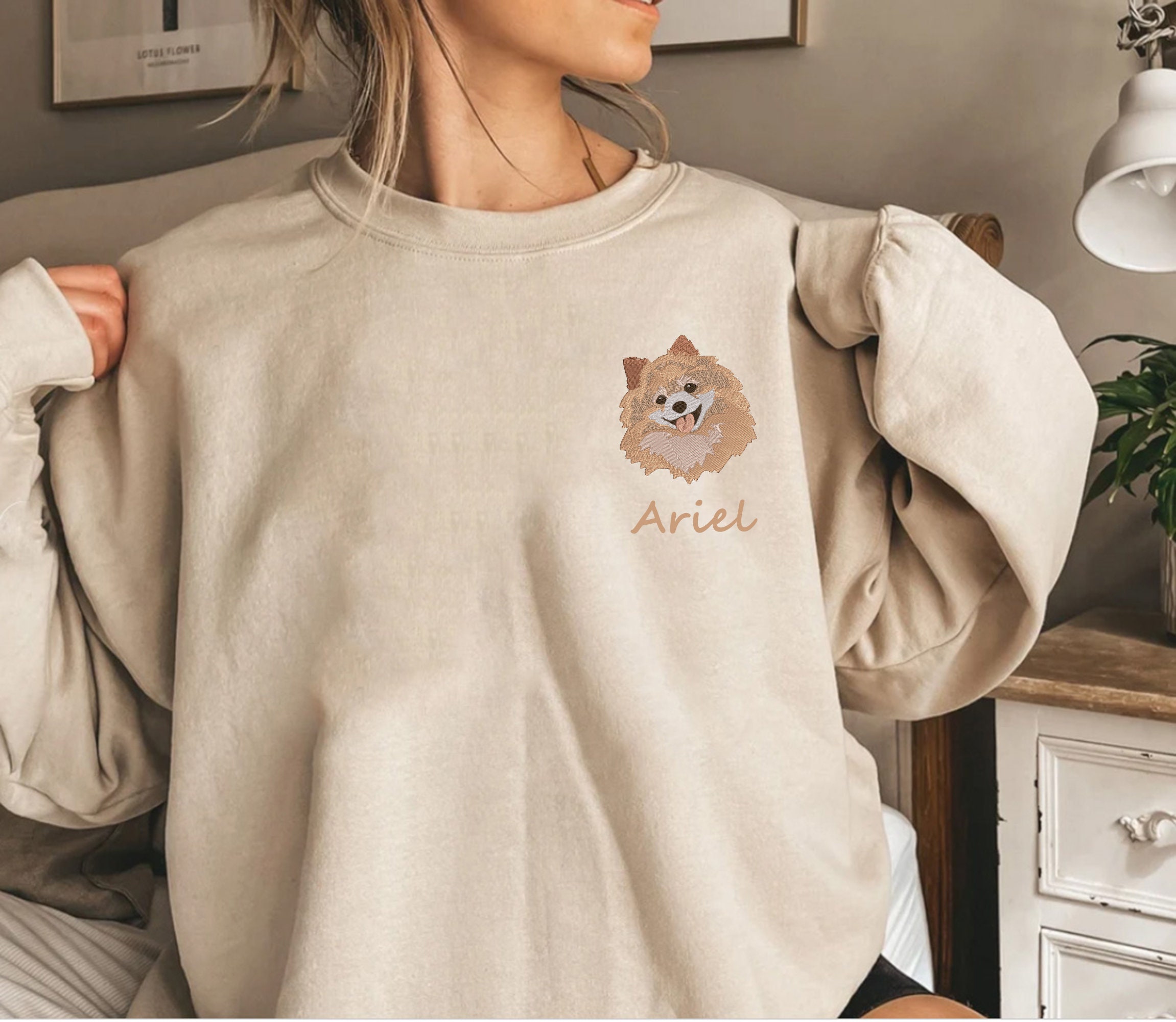 Pomeranian Dog Face Embroidery Sweatshirt Personalized Etsy