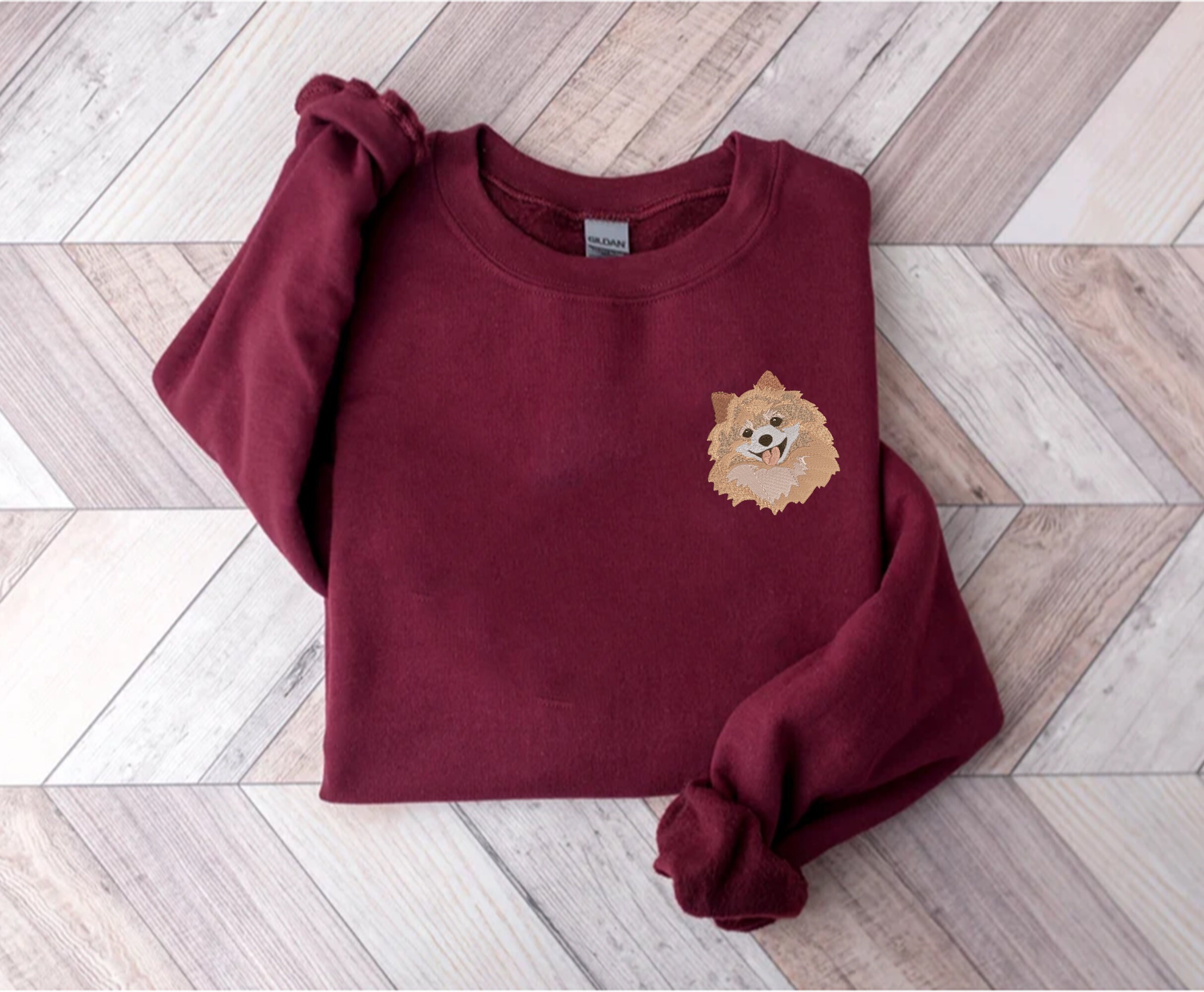 Pomeranian Dog Face Embroidery Sweatshirt Personalized Etsy